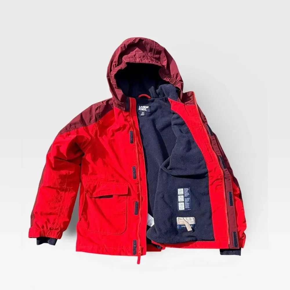 Lands' End Squall Jacket Youth Medium 10-12 Red Grow-A-Longs Hooded Ski‎ Winter